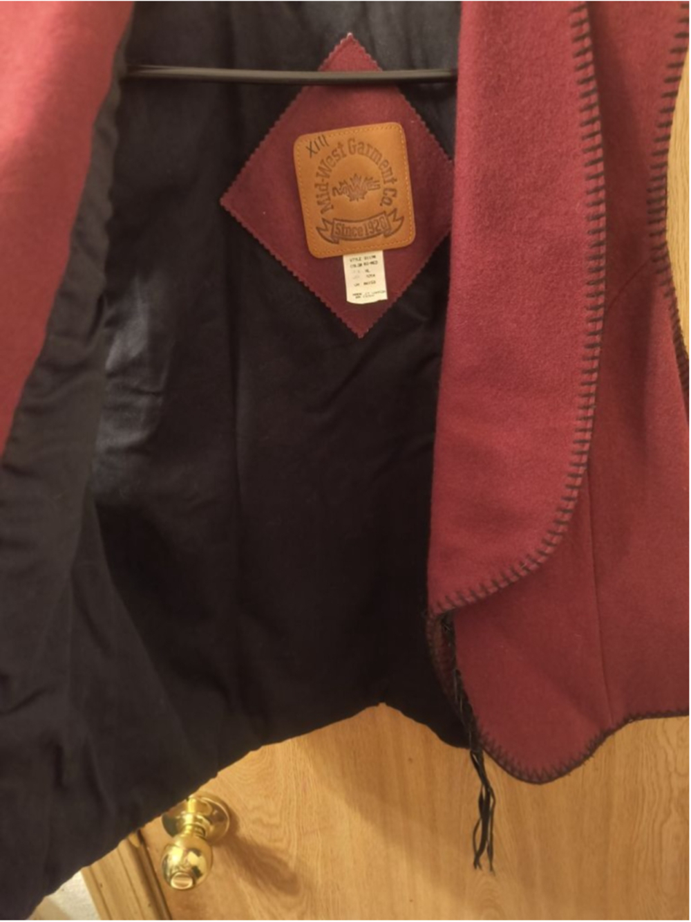 Vtg Mid-West Garment Co Wool Vest XL Burgundy Blanket Stitch Made in Canada Boho - Picture 4 of 8